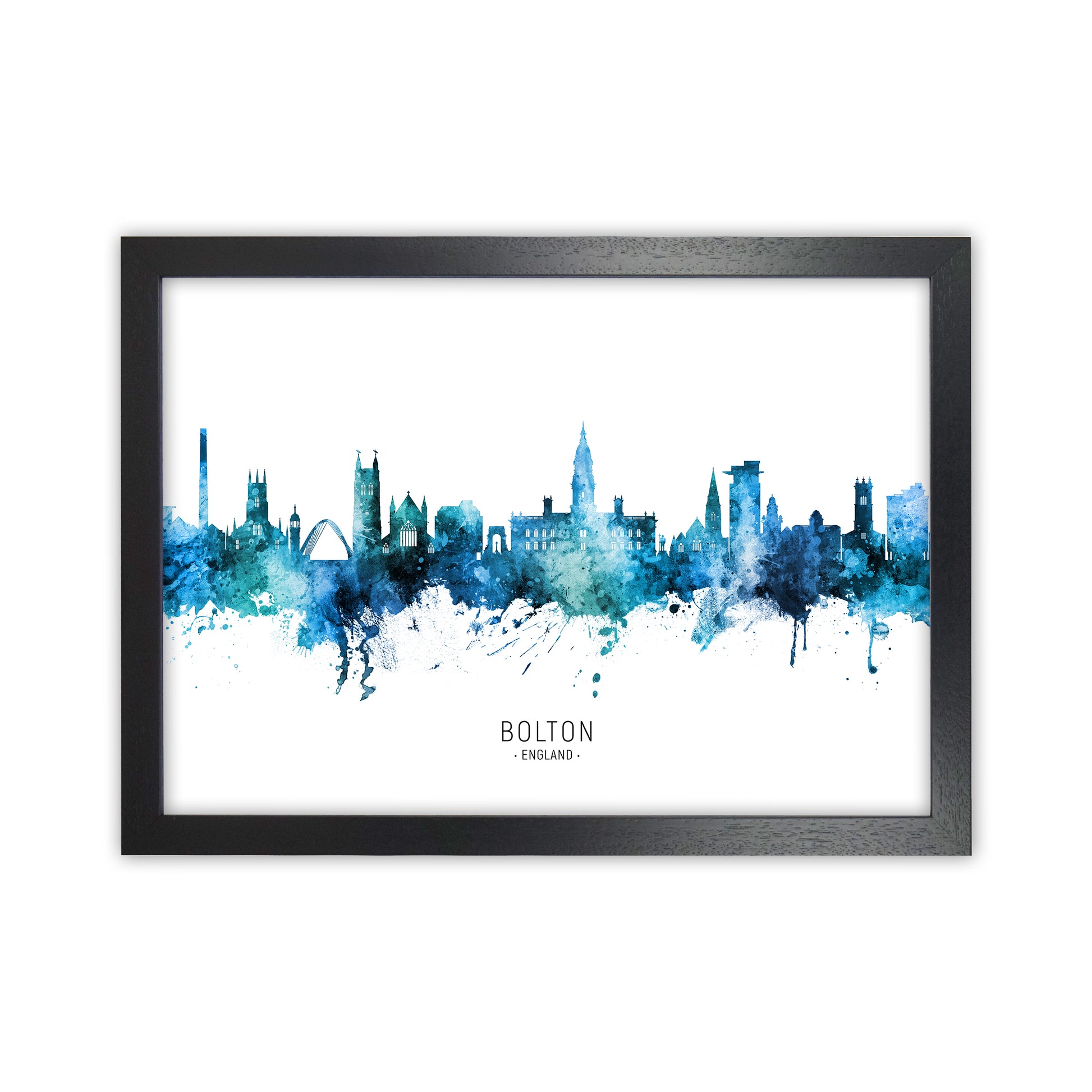 Bolton England Skyline Blue City Name  by Michael Tompsett Black Grain