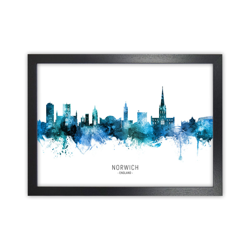 Norwich England Skyline Blue City Name  by Michael Tompsett Black Grain