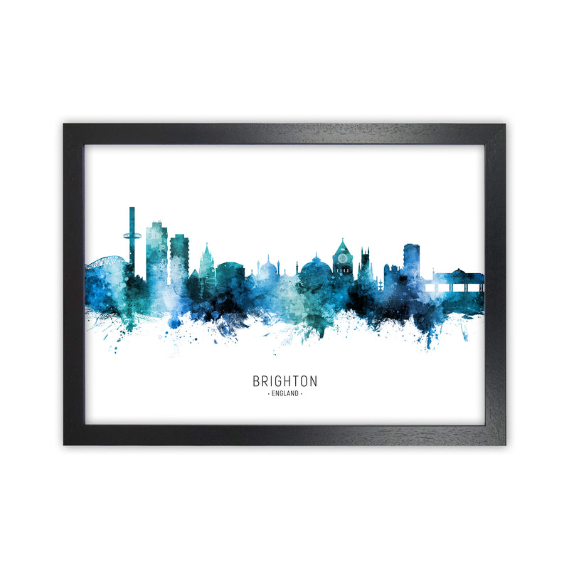 Brighton England Skyline Blue City Name  by Michael Tompsett Black Grain