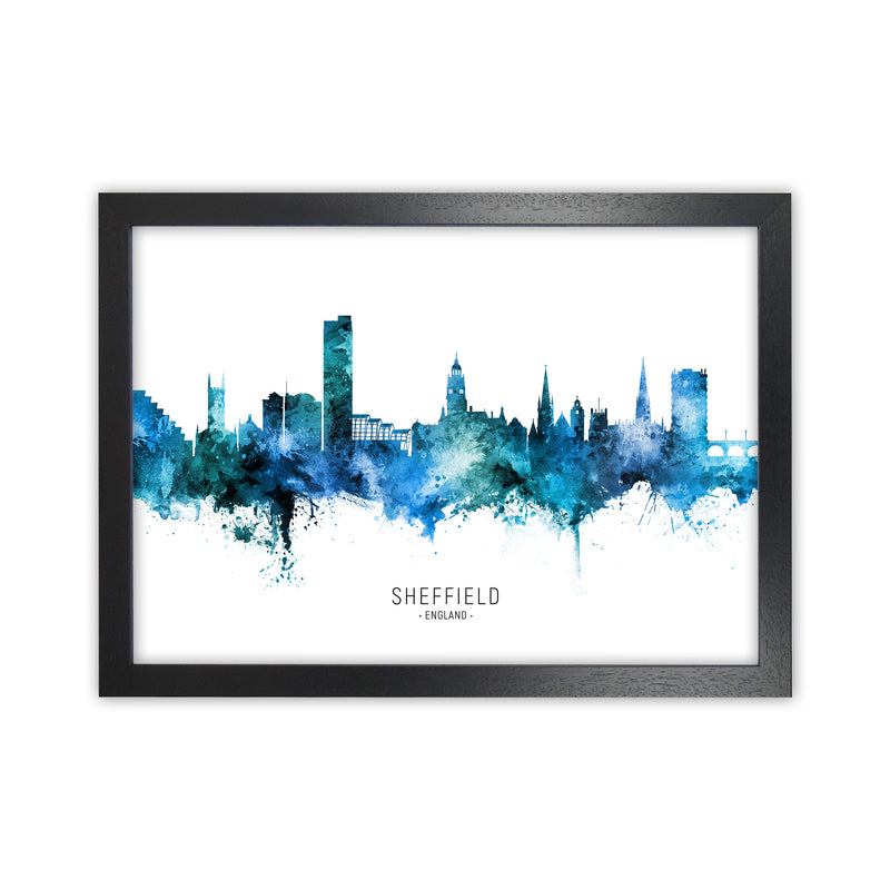 Sheffield England Skyline Blue City Name  by Michael Tompsett Black Grain