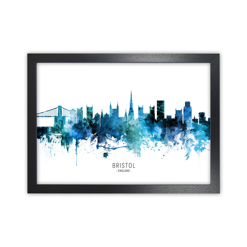 Bristol England Skyline Blue City Name  by Michael Tompsett Black Grain