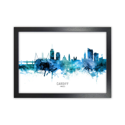 Cardiff Wales Skyline Blue City Name  by Michael Tompsett Black Grain