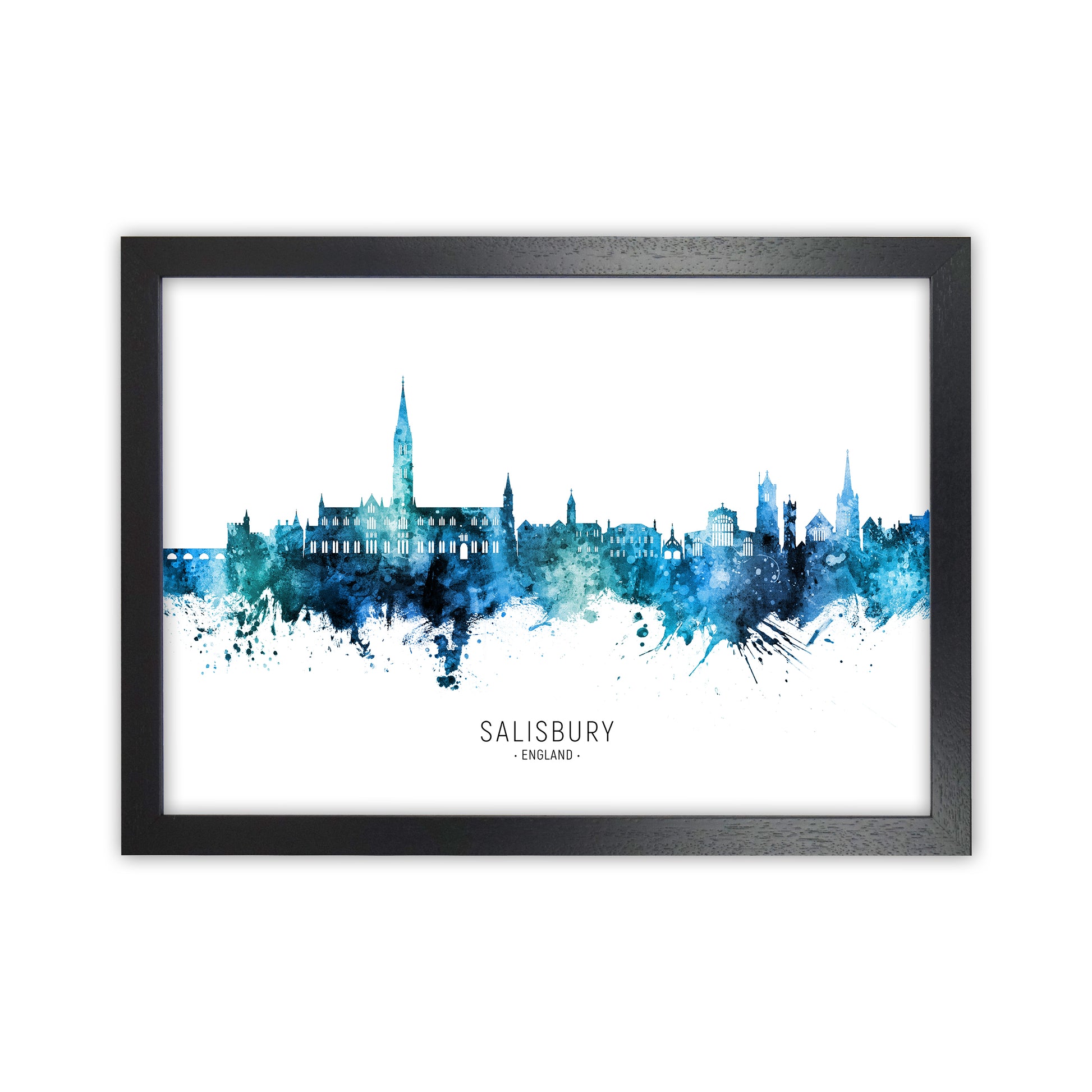 Salisbury England Skyline Blue City Name  by Michael Tompsett Black Grain