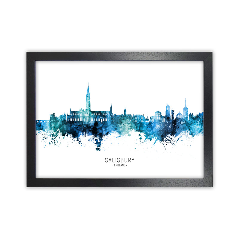 Salisbury England Skyline Blue City Name  by Michael Tompsett Black Grain