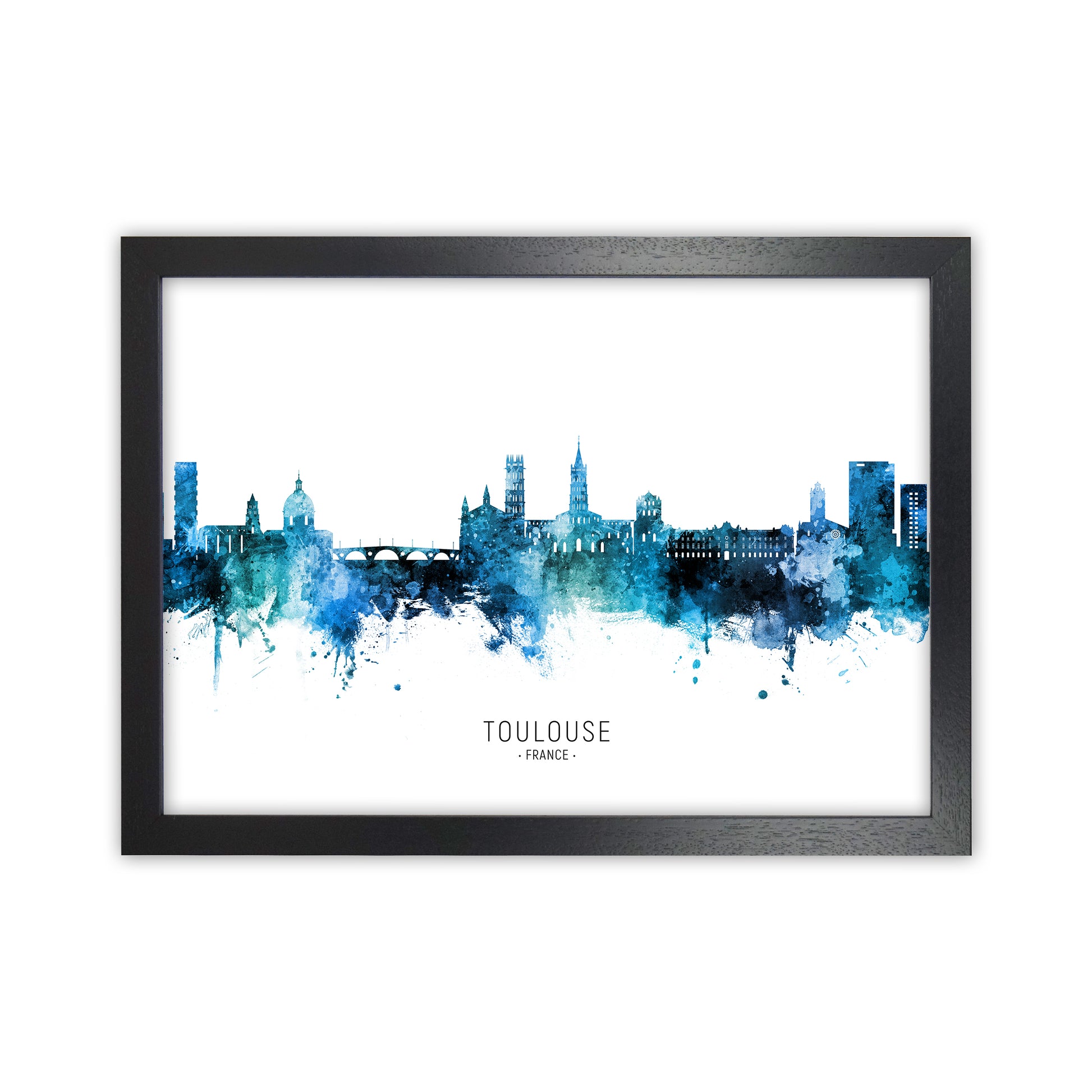 Toulouse France Skyline Blue City Name  by Michael Tompsett Black Grain