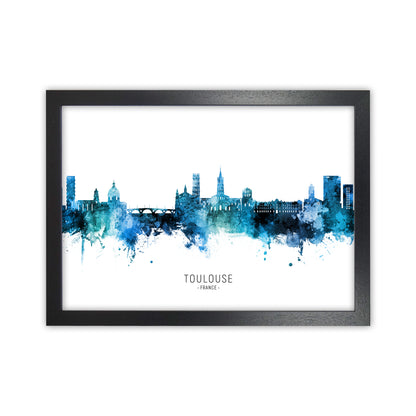 Toulouse France Skyline Blue City Name  by Michael Tompsett Black Grain