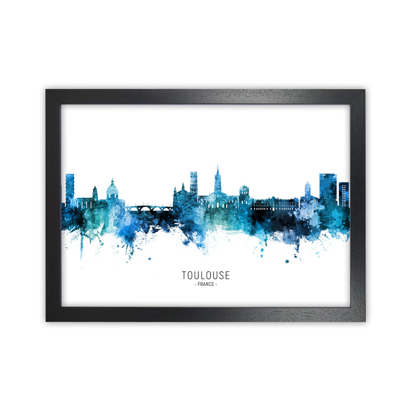 Toulouse France Skyline Blue City Name  by Michael Tompsett Black Grain