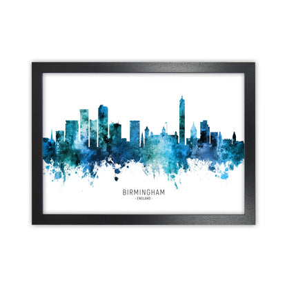 Birmingham England Skyline Blue City Name  by Michael Tompsett Black Grain