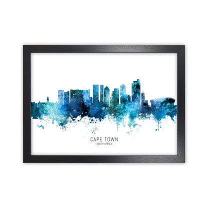 Cape Town South Africa Skyline Blue City Name  by Michael Tompsett Black Grain