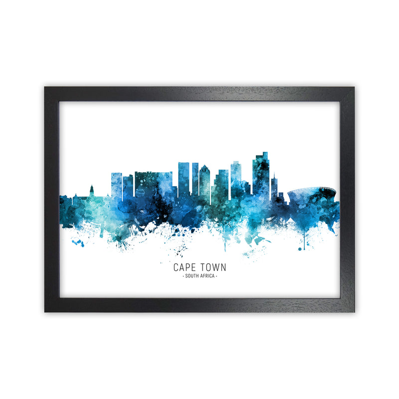 Cape Town South Africa Skyline Blue City Name  by Michael Tompsett Black Grain