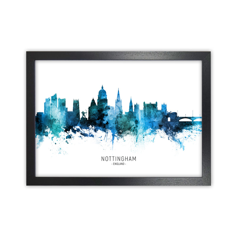 Nottingham England Skyline Blue City Name  by Michael Tompsett Black Grain