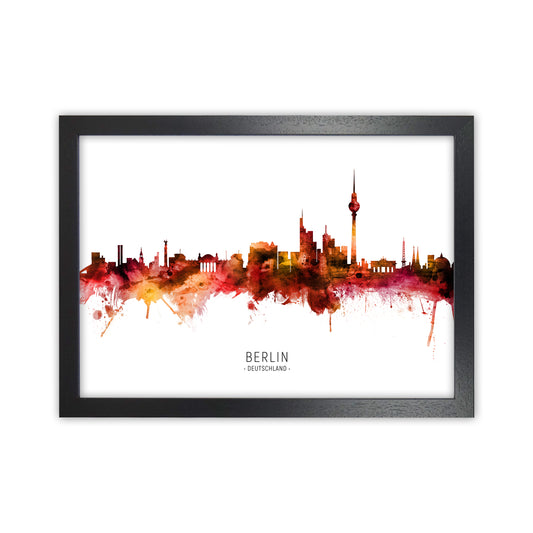 Berlin Deutschland Skyline Red City Name  by Michael Tompsett Black Grain