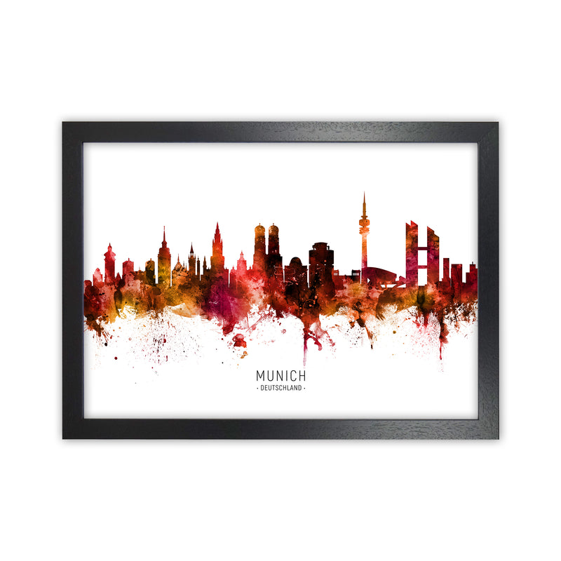 Munich Deutschland Skyline Red City Name  by Michael Tompsett Black Grain