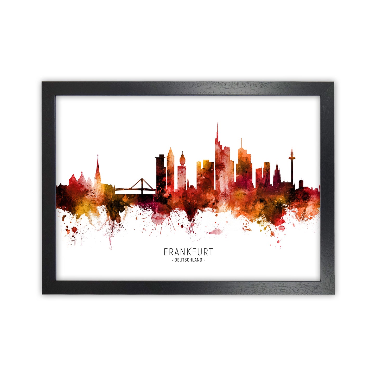 Frankfurt Deutschland Skyline Red City Name  by Michael Tompsett Black Grain