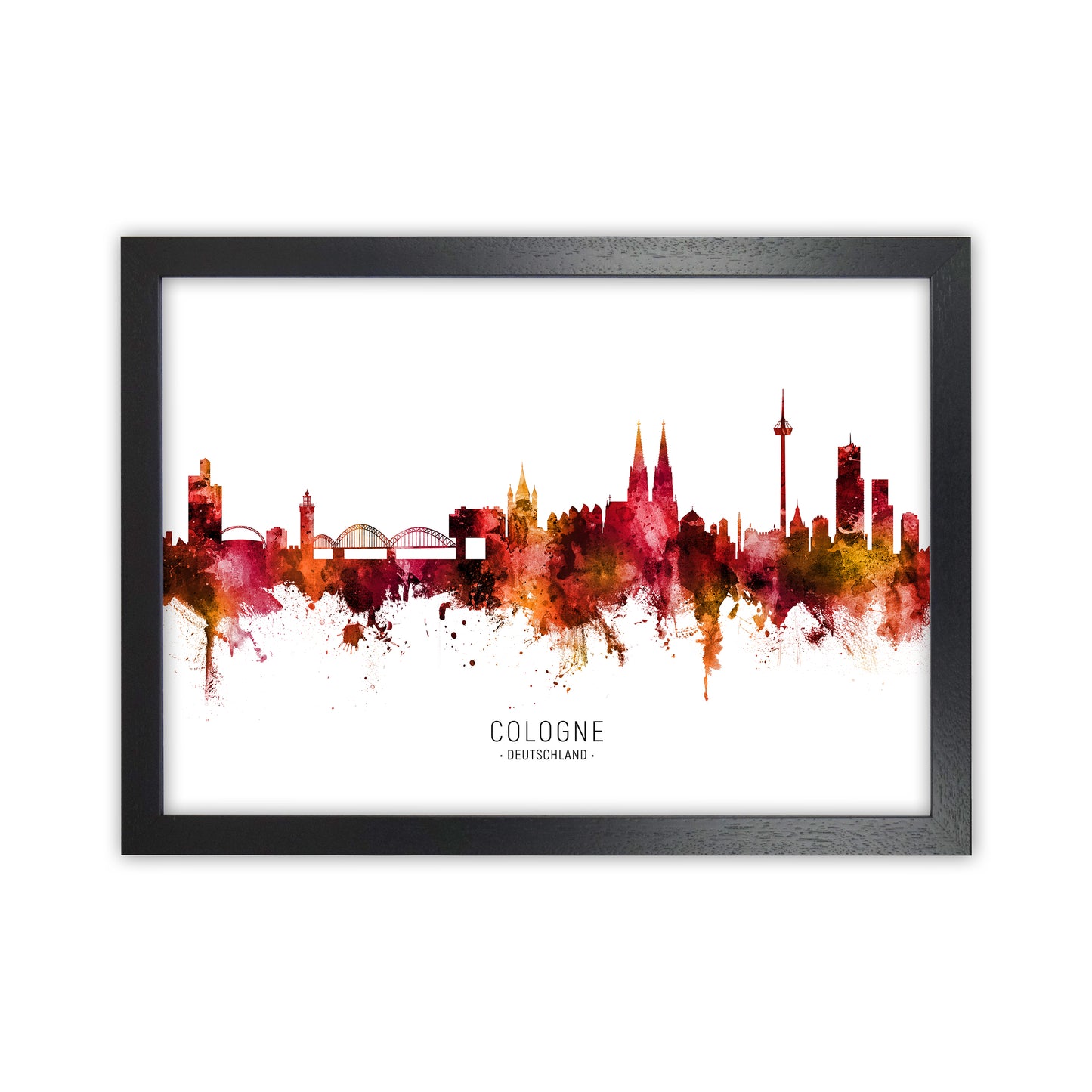 Cologne Deutschland Skyline Red City Name  by Michael Tompsett Black Grain