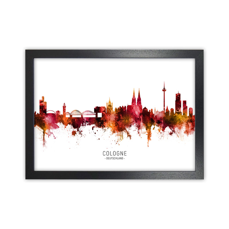Cologne Deutschland Skyline Red City Name  by Michael Tompsett Black Grain