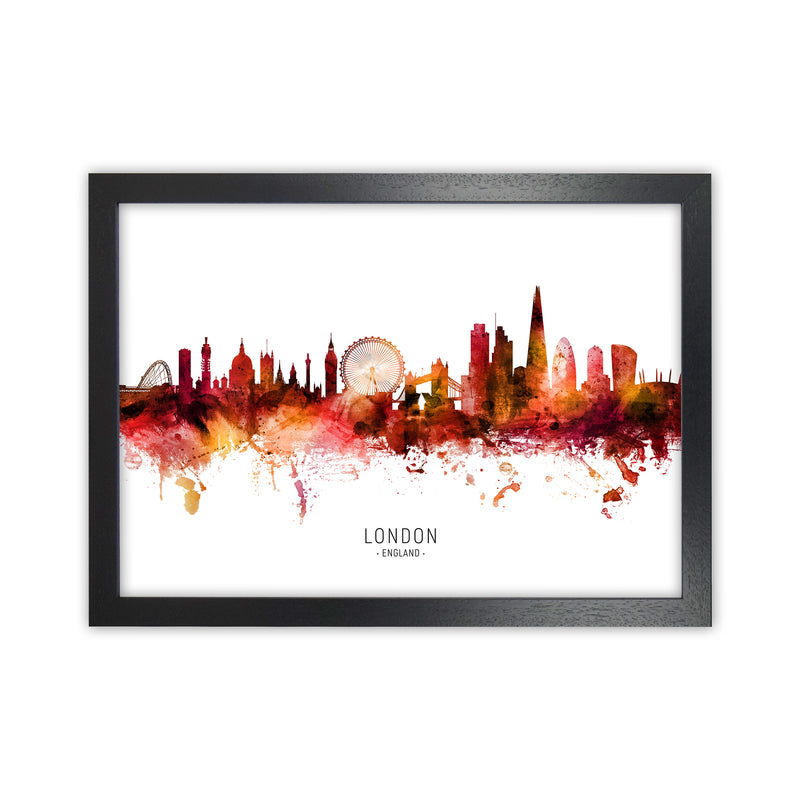 London England Skyline Red City Name  by Michael Tompsett Black Grain
