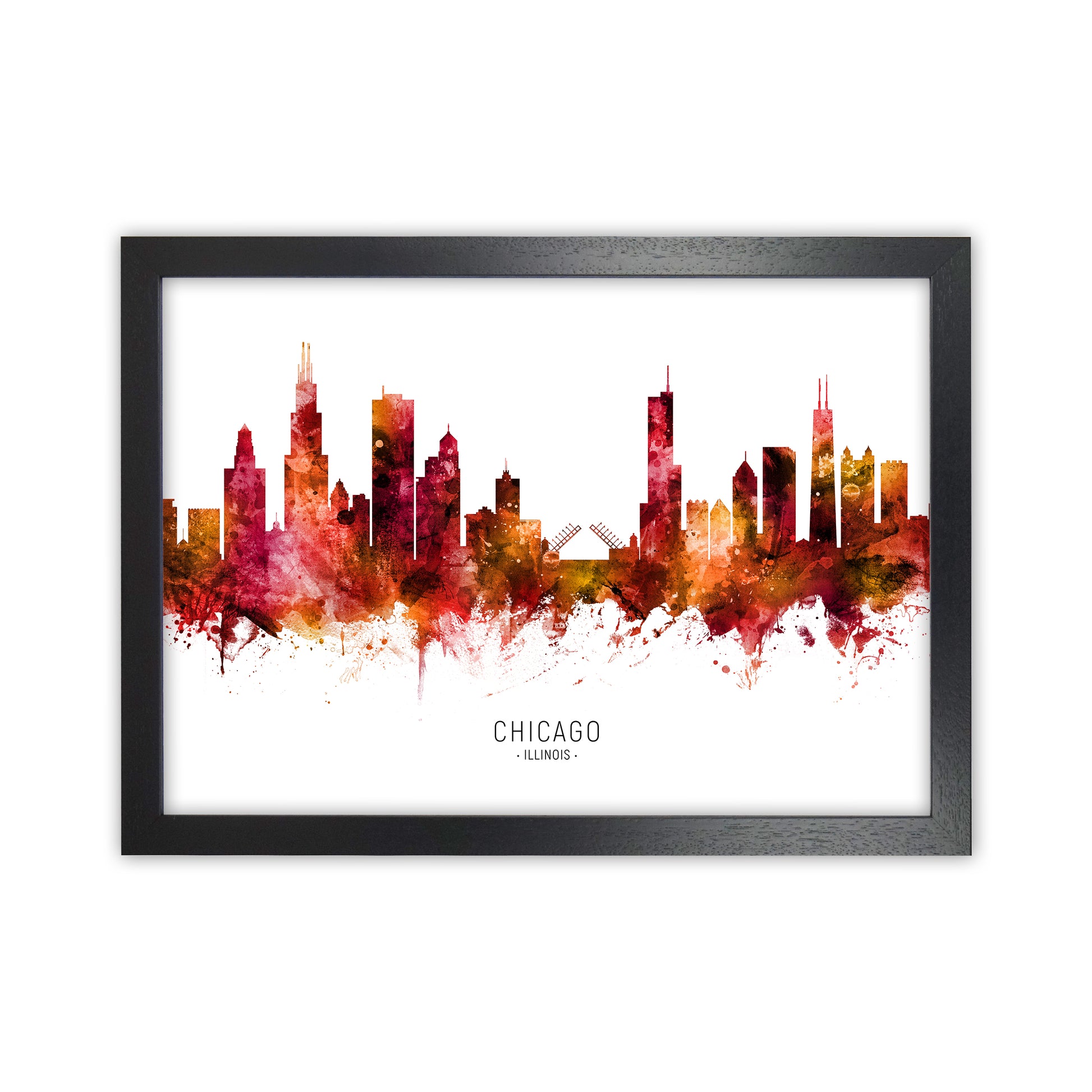 Chicago Illinois Skyline Red City Name  by Michael Tompsett Black Grain
