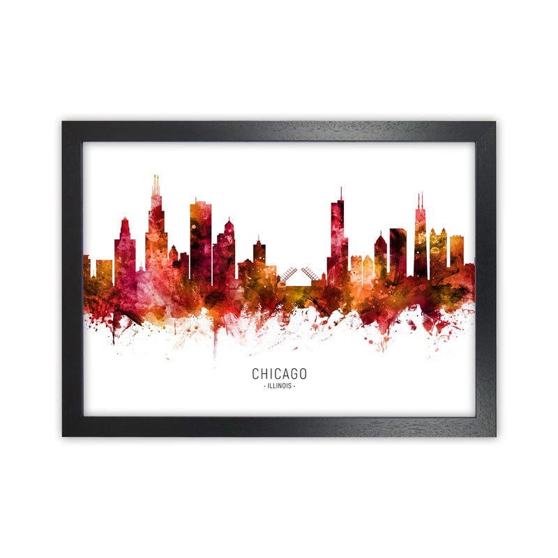 Chicago Illinois Skyline Red City Name  by Michael Tompsett Black Grain