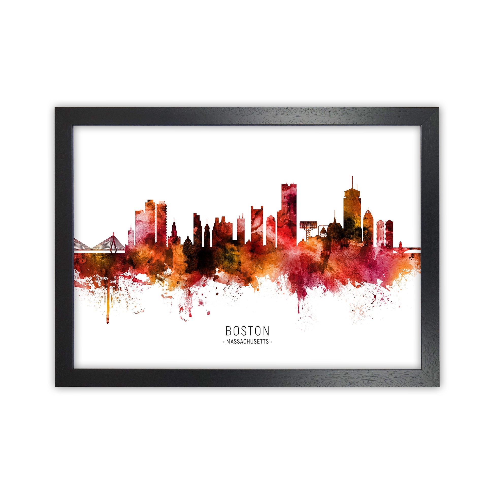 Boston Massachusetts Skyline Red City Name  by Michael Tompsett Black Grain