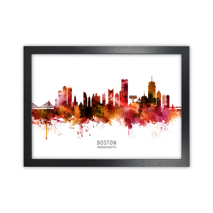 Boston Massachusetts Skyline Red City Name  by Michael Tompsett Black Grain