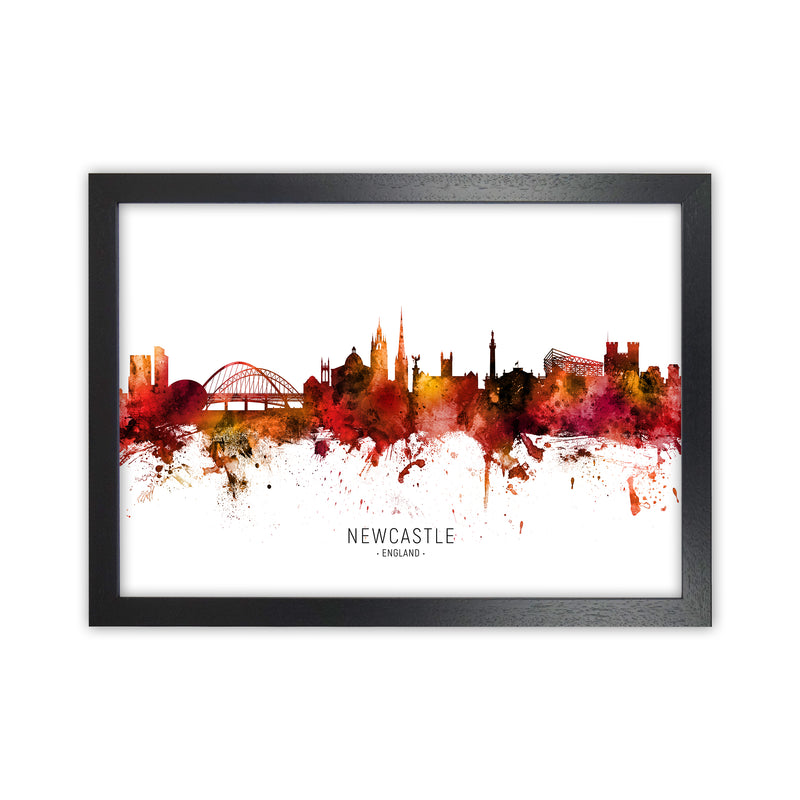 Newcastle England Skyline Red City Name  by Michael Tompsett Black Grain