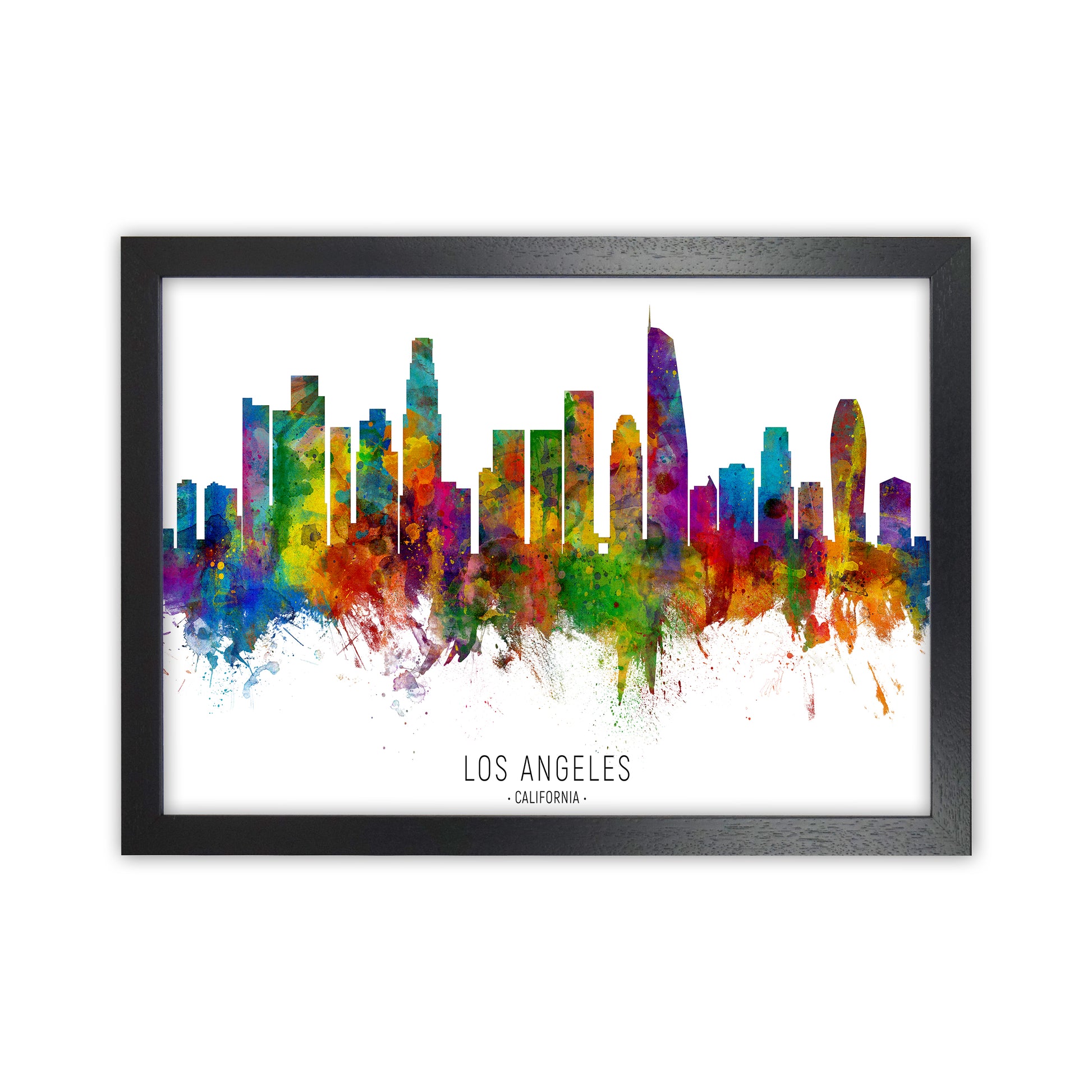 Los Angeles California Skyline Red City Name  by Michael Tompsett Black Grain
