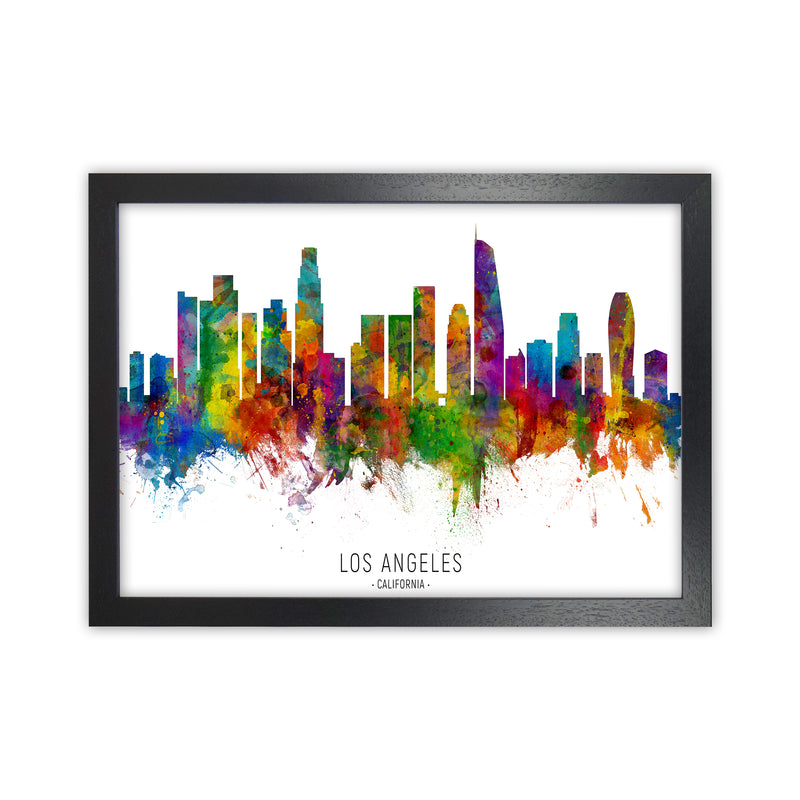 Los Angeles California Skyline Red City Name  by Michael Tompsett Black Grain