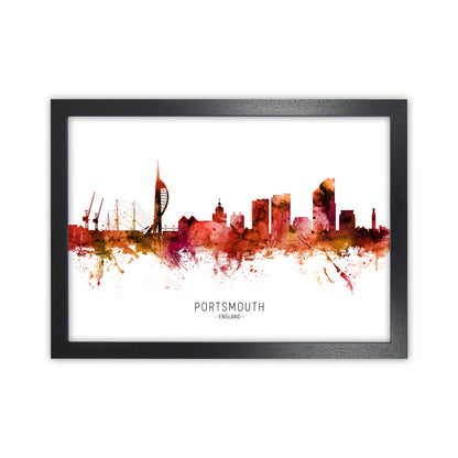 Portsmouth England Skyline Red City Name  by Michael Tompsett Black Grain