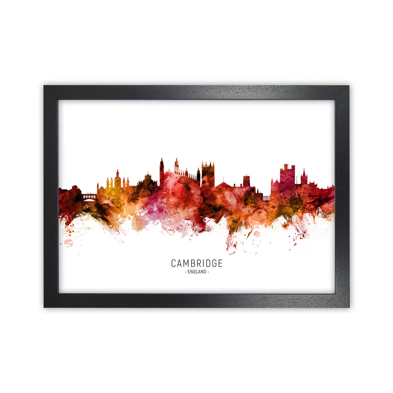 Cambridge England Skyline Red City Name  by Michael Tompsett Black Grain
