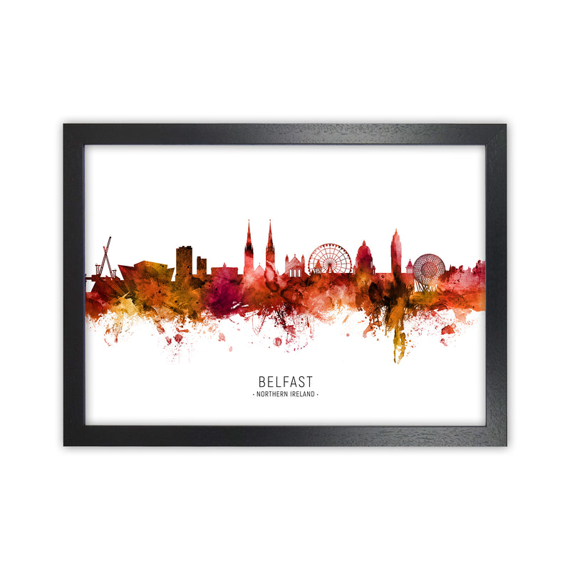 Belfast Northern Ireland Skyline Red City Name  by Michael Tompsett Black Grain