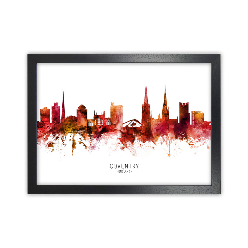 Coventry England Skyline Red City Name  by Michael Tompsett Black Grain