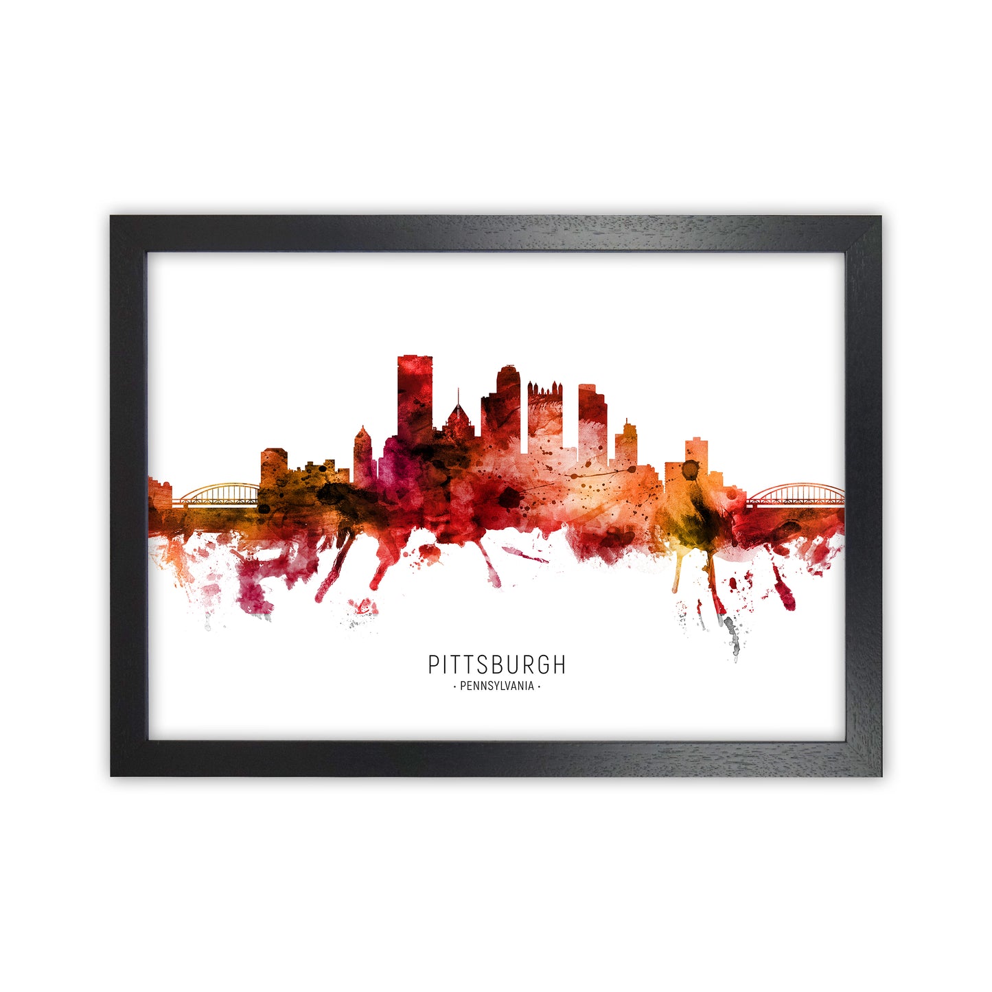 Pittsburgh Pennsylvania Skyline Red City Name  by Michael Tompsett Black Grain