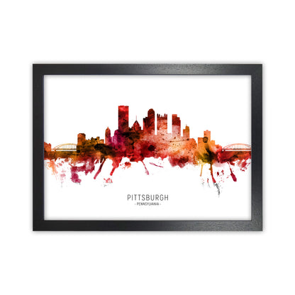 Pittsburgh Pennsylvania Skyline Red City Name  by Michael Tompsett Black Grain