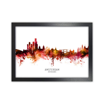 Amsterdam Netherlands Skyline Red City Name  by Michael Tompsett Black Grain