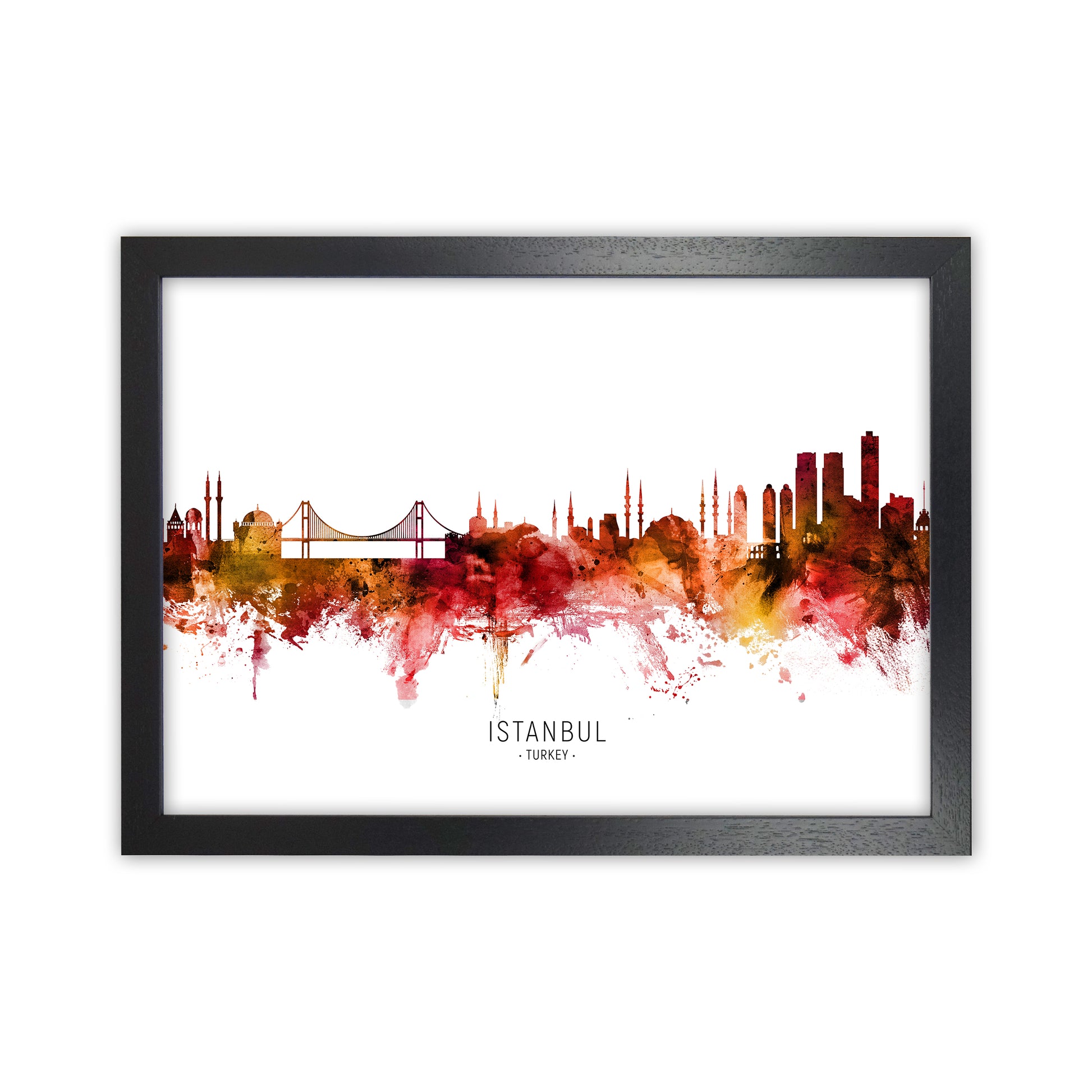 Istanbul Turkey Skyline Red City Name  by Michael Tompsett Black Grain
