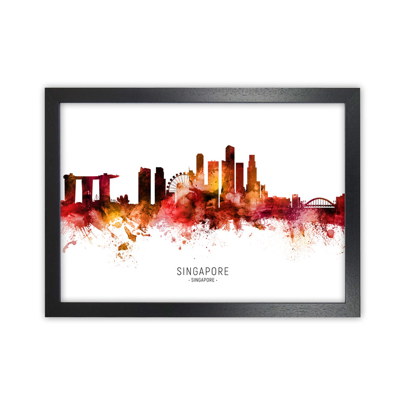 Singapore Singapore Skyline Red City Name  by Michael Tompsett Black Grain