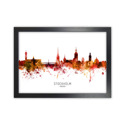 Stockholm Sweden Skyline Red City Name  by Michael Tompsett Black Grain