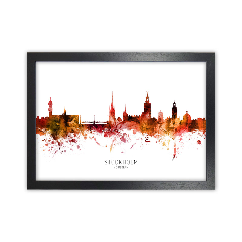 Stockholm Sweden Skyline Red City Name  by Michael Tompsett Black Grain