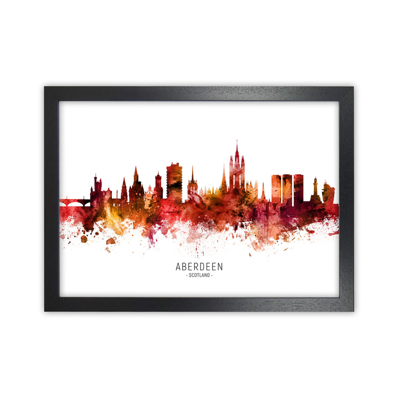 Aberdeen Scotland Skyline Red City Name  by Michael Tompsett Black Grain