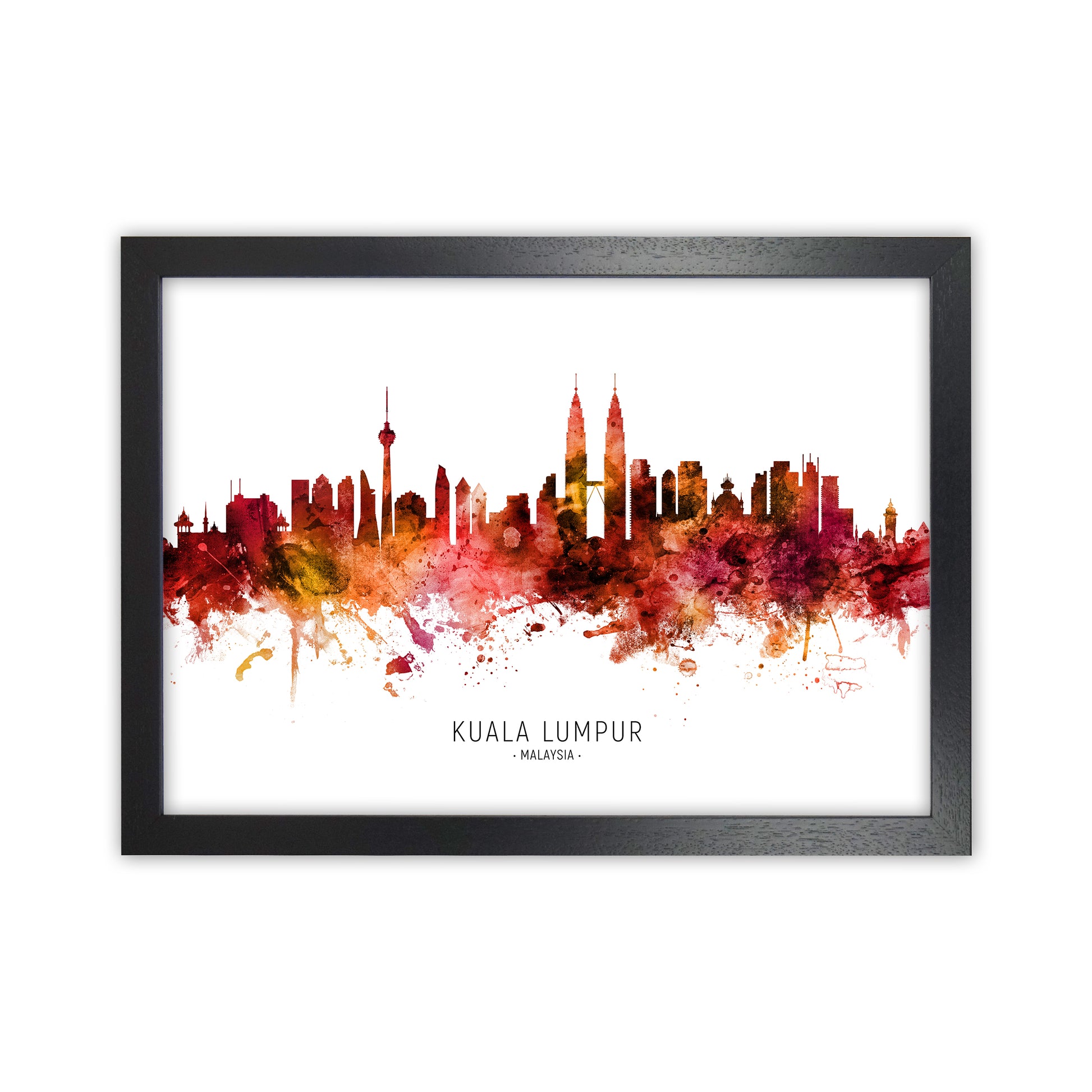 Kuala Lumpur Malaysia Skyline Red City Name  by Michael Tompsett Black Grain