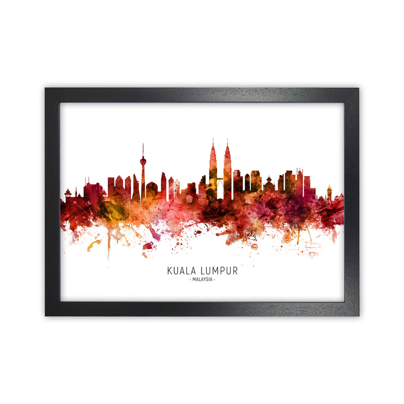 Kuala Lumpur Malaysia Skyline Red City Name  by Michael Tompsett Black Grain
