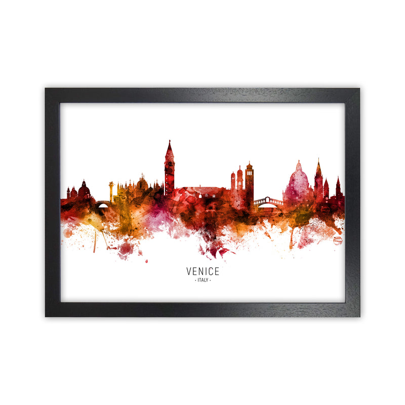 Venice Italy Skyline Red City Name Print by Michael Tompsett Black Grain