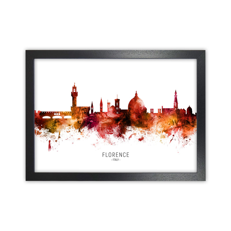 Florence Italy Skyline Red City Name  by Michael Tompsett Black Grain