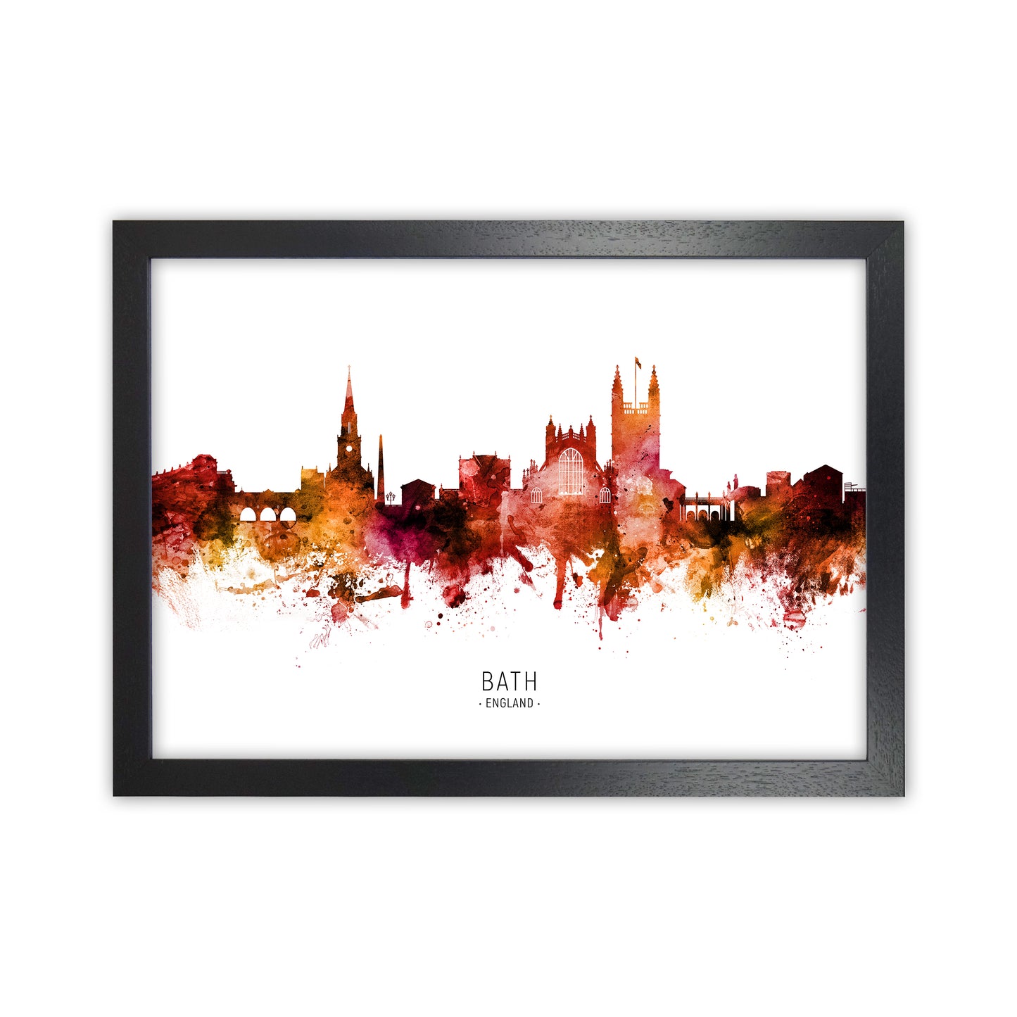 Bath England Skyline Red City Name Print by Michael Tompsett Black Grain