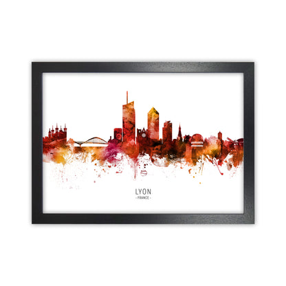 Lyon France Skyline Red City Name Print by Michael Tompsett Black Grain