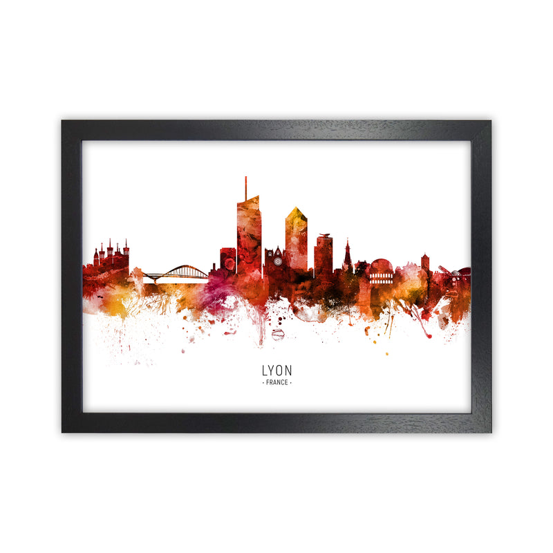 Lyon France Skyline Red City Name Print by Michael Tompsett Black Grain