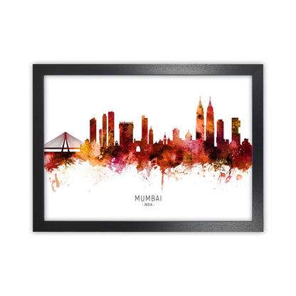 Mumbai India Skyline Red City Name Print by Michael Tompsett Black Grain