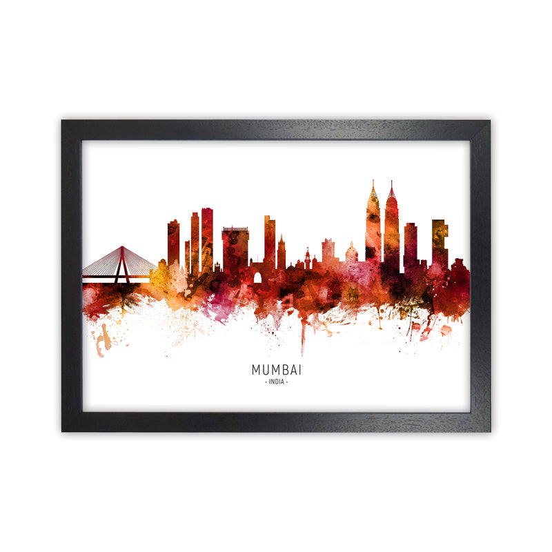 Mumbai India Skyline Red City Name Print by Michael Tompsett Black Grain