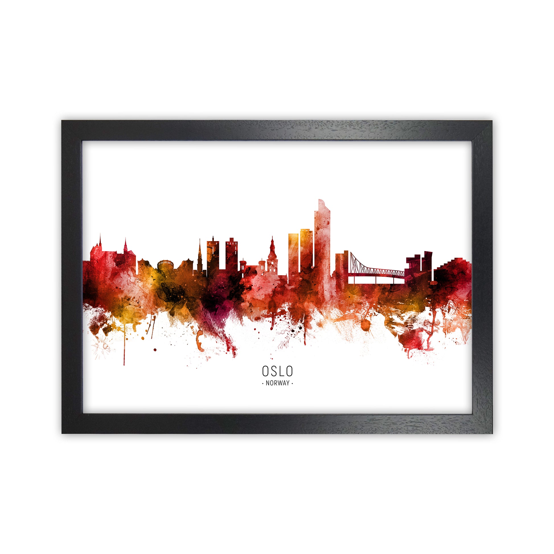 Oslo Norway Skyline Red City Name Print by Michael Tompsett Black Grain